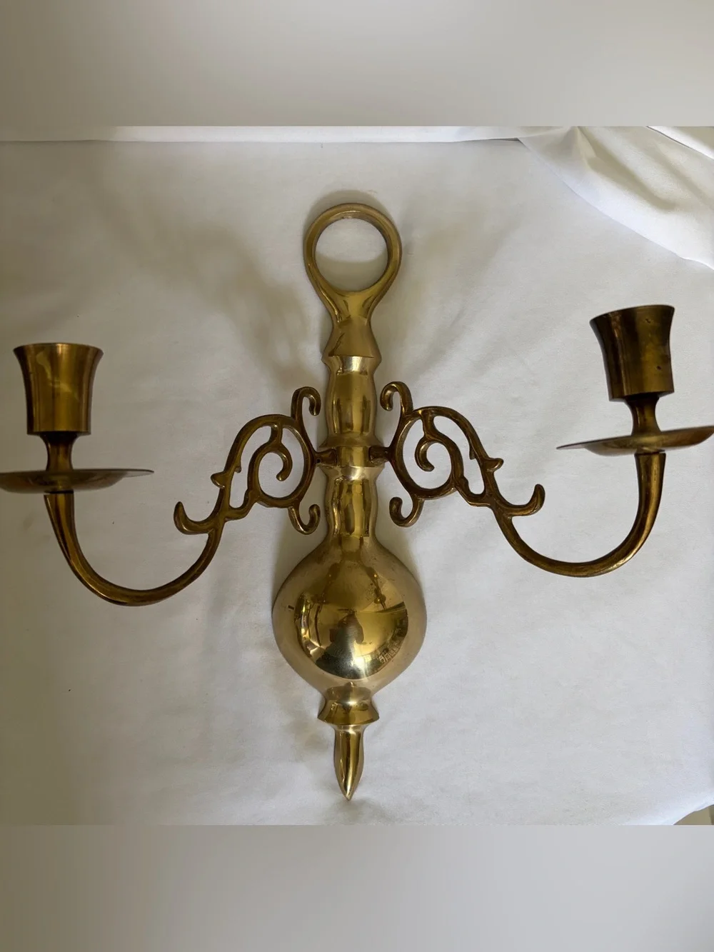 Vintage 1994 Brass Wall Sconce Candle Holders Pair Korea Ornate Double Arm 11”